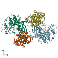 PDB entry 4cfw coloured by chain, front view.