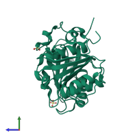 PDB entry 4cg1 coloured by chain, side view.