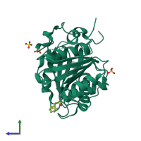 PDB entry 4cg2 coloured by chain, side view.