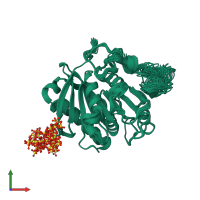 PDB entry 4cg3 coloured by chain, ensemble of 77 models, front view.