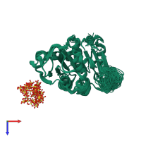 PDB entry 4cg3 coloured by chain, ensemble of 77 models, top view.
