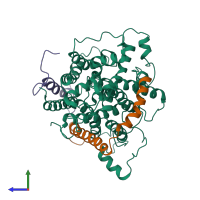 PDB entry 4cg5 coloured by chain, side view.