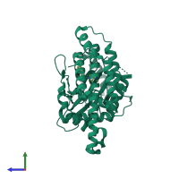 PDB entry 4cg9 coloured by chain, side view.