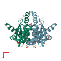 PDB entry 4cgj coloured by chain, top view.