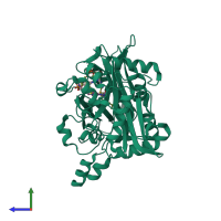 PDB entry 4cgo coloured by chain, side view.