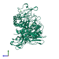 PDB entry 4cgt coloured by chain, side view.