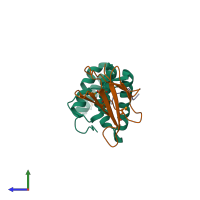 PDB entry 4cgu coloured by chain, side view.