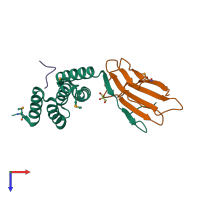 PDB entry 4cgu coloured by chain, top view.