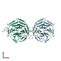 PDB entry 4chb coloured by chain, front view.