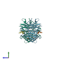 PDB entry 4chb coloured by chain, side view.