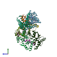 PDB entry 4chg coloured by chain, side view.