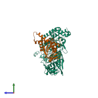 PDB entry 4cht coloured by chain, side view.