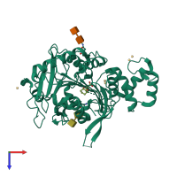 PDB entry 4cib coloured by chain, top view.