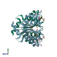 PDB entry 4cie coloured by chain, side view.
