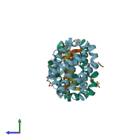 PDB entry 4cim coloured by chain, side view.
