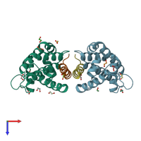 PDB entry 4cim coloured by chain, top view.