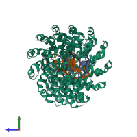 PDB entry 4cja coloured by chain, side view.