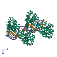 PDB entry 4cja coloured by chain, top view.