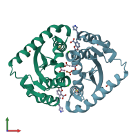 PDB entry 4cjk coloured by chain, front view.