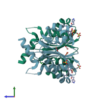 PDB entry 4cjk coloured by chain, side view.