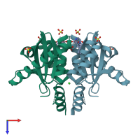 PDB entry 4cjk coloured by chain, top view.