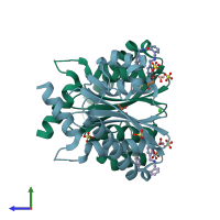 PDB entry 4ck1 coloured by chain, side view.