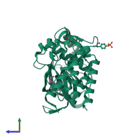 PDB entry 4cki coloured by chain, side view.