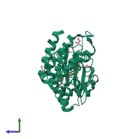 PDB entry 4ckr coloured by chain, side view.