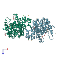 PDB entry 4cl3 coloured by chain, top view.