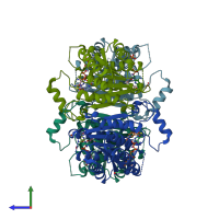 PDB entry 4cl8 coloured by chain, side view.