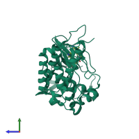 PDB entry 4clj coloured by chain, side view.