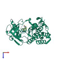 PDB entry 4clj coloured by chain, top view.