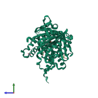 PDB entry 4clu coloured by chain, side view.