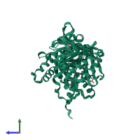 PDB entry 4cly coloured by chain, side view.