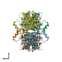 PDB entry 4cmi coloured by chain, side view.