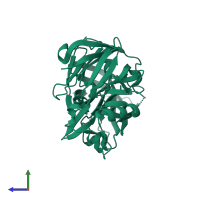 PDB entry 4cms coloured by chain, side view.