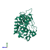 PDB entry 4cmu coloured by chain, side view.