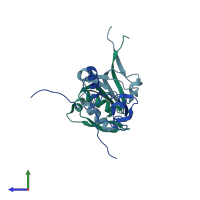 PDB entry 4cmz coloured by chain, side view.