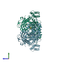 PDB entry 4cn1 coloured by chain, side view.