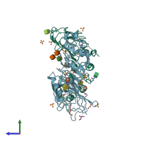 PDB entry 4cnc coloured by chain, side view.