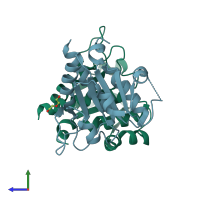 PDB entry 4cnd coloured by chain, side view.