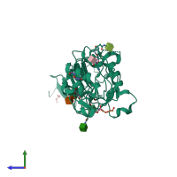 PDB entry 4cnm coloured by chain, side view.