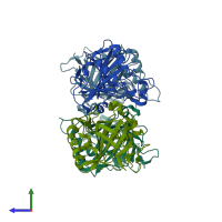 PDB entry 4cnr coloured by chain, side view.