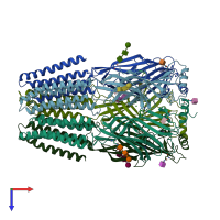 PDB entry 4cof coloured by chain, top view.