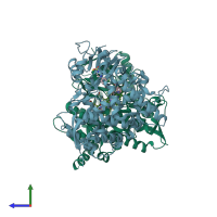 PDB entry 4coh coloured by chain, side view.
