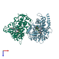 PDB entry 4coh coloured by chain, top view.