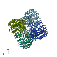 PDB entry 4cpd coloured by chain, side view.