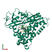 PDB entry 4cpp coloured by chain, front view.