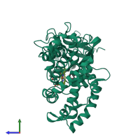 PDB entry 4cpp coloured by chain, side view.