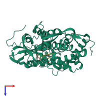PDB entry 4cpp coloured by chain, top view.